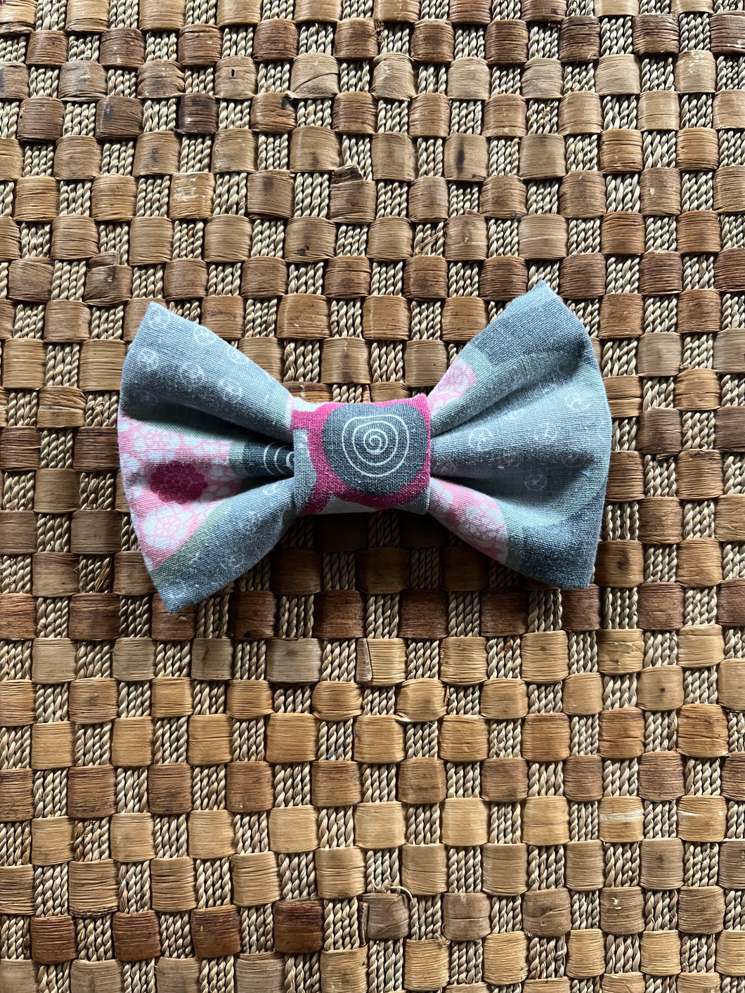 Pink and Grey Flower Print Bow Tie